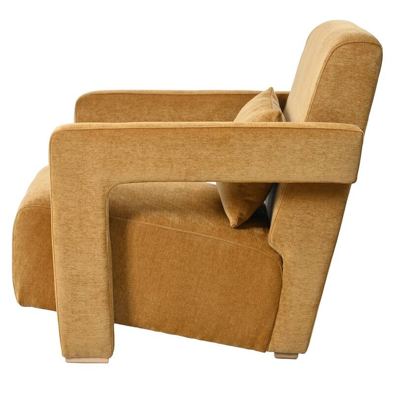 Boucle Fabric Accent Chair Set of 2 with Right-Angle Armrests, Ergonomic Lumbar Support, and Square Wooden Legs