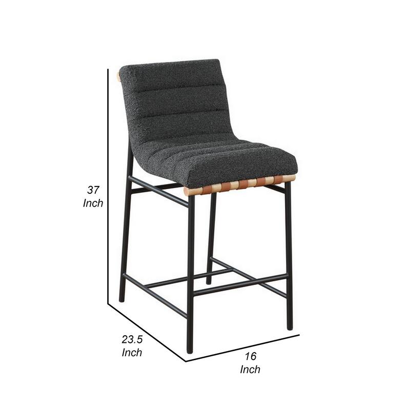 Kive 26 Inch Counter Height Stool Chair, Boucle Channel Tufted, Dark Gray