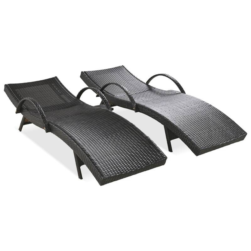 2-piece Outdoor Wicker Chaise Lounge Chairs Set with Pull-out Side Table, Patio Pool Adjustable Reclining Sun Lounger