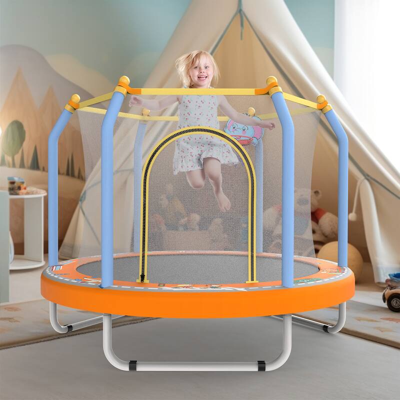 55-inch Trampoline for Kids Indoor & Outdoor Small Toddler Trampoline with Basketball Hoop