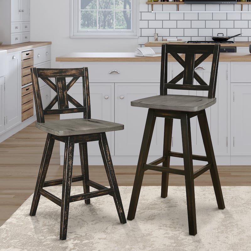 2-Piece Pub Height Swivel Chair Set - Distressed Gray & Black with X-Back