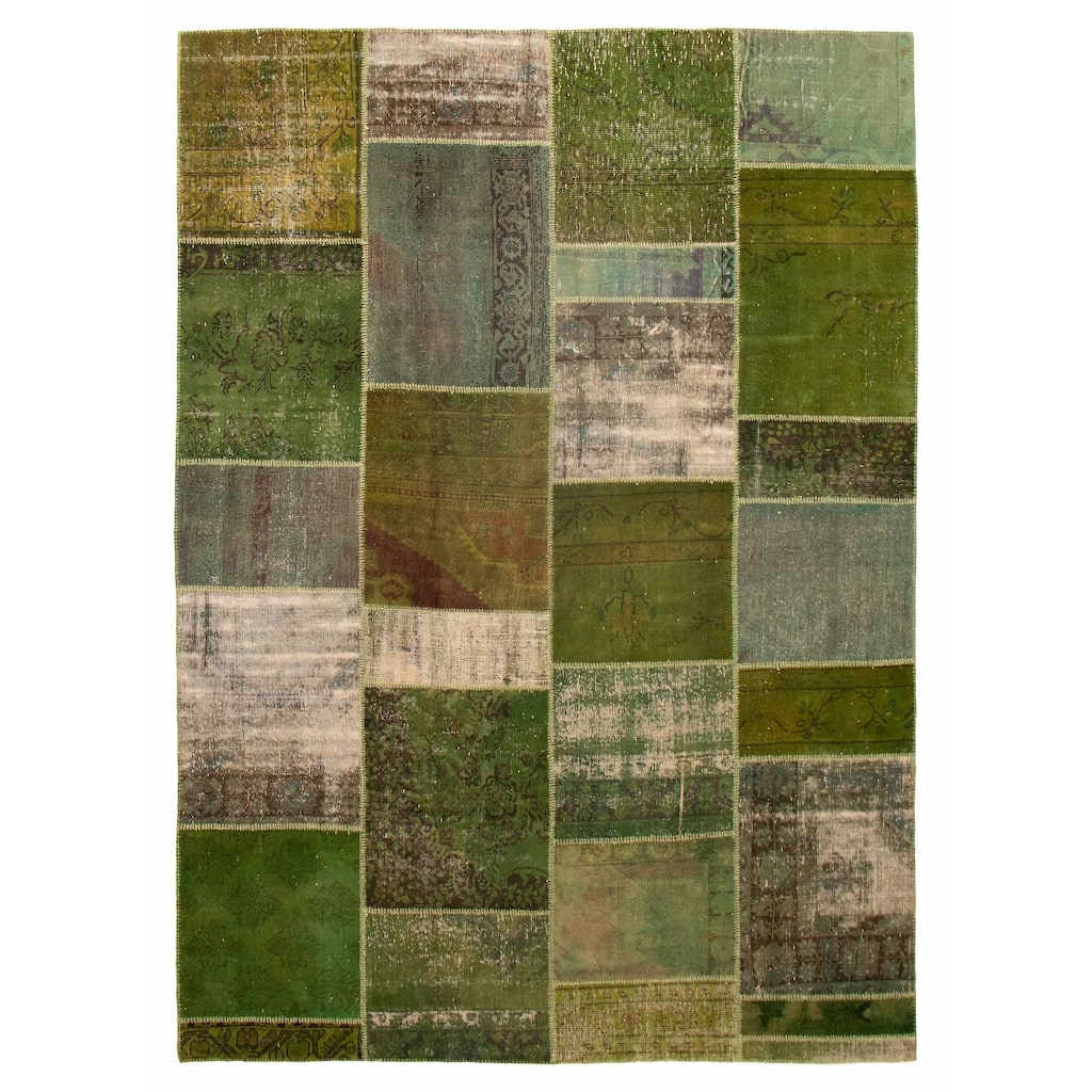 ECARPETGALLERY Hand-knotted Color Transition Patchwork Green Wool Rug - 8'1 x 11'6