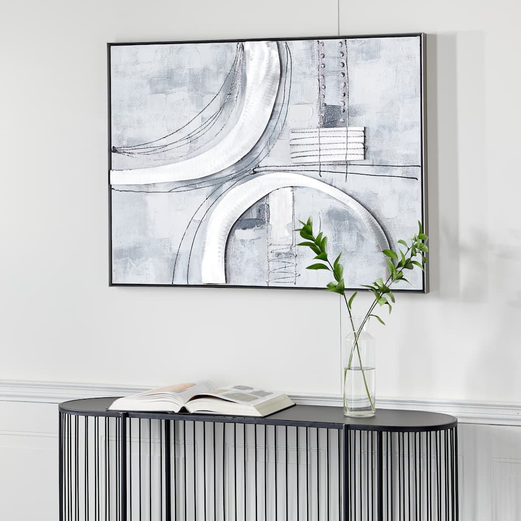Gray Canvas Abstract Framed Wall Art with Black Frame