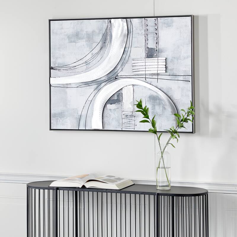 Gray Canvas Abstract Framed Wall Art with Black Frame