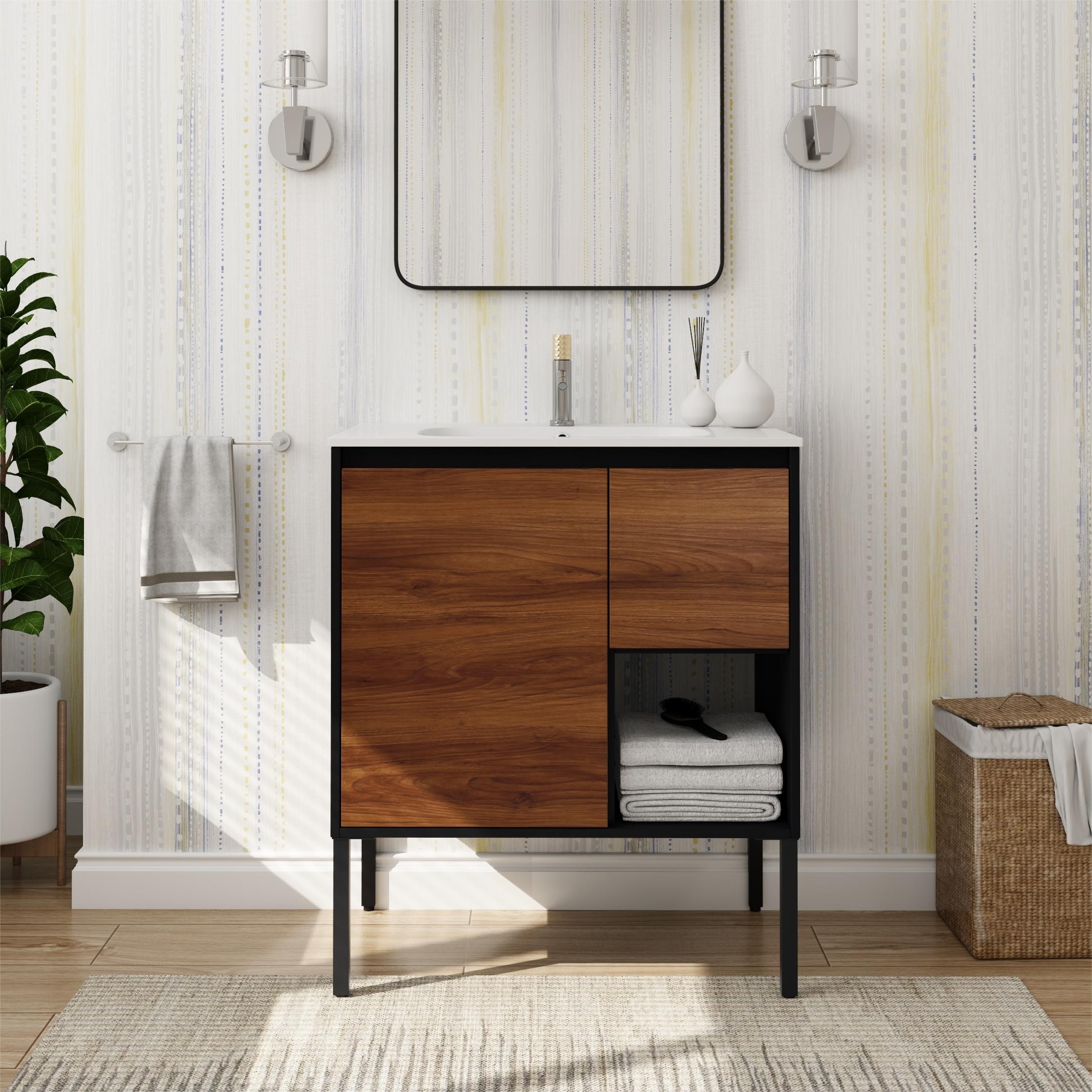 24" Bathroom Vanity With Ceramic Sink Combo, Freestanding