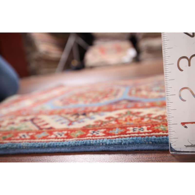 Traditional Kazak Foyer Rug Hand-Knotted Blue Wool Carpet - 2'0" x 2'9"