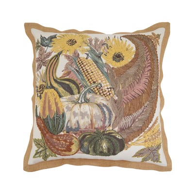 Embroidered Cornucopia Throw Pillow