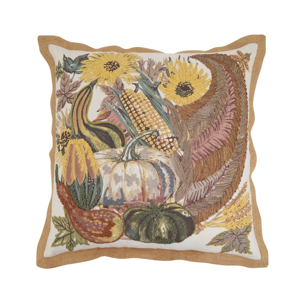 Embroidered Cornucopia Throw Pillow