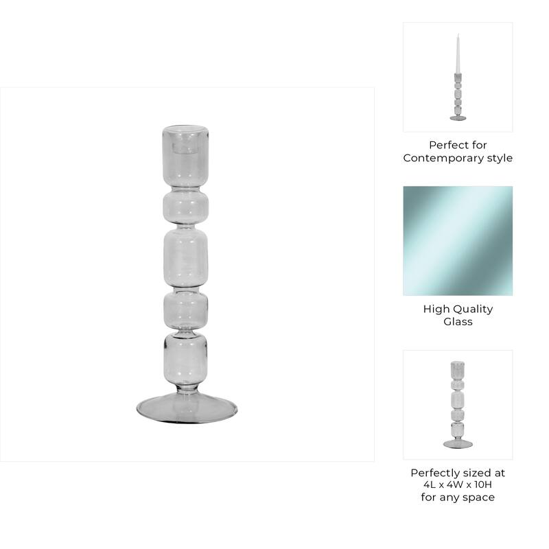 Modern Candle Holder with Stacked Sculptural Glass Base