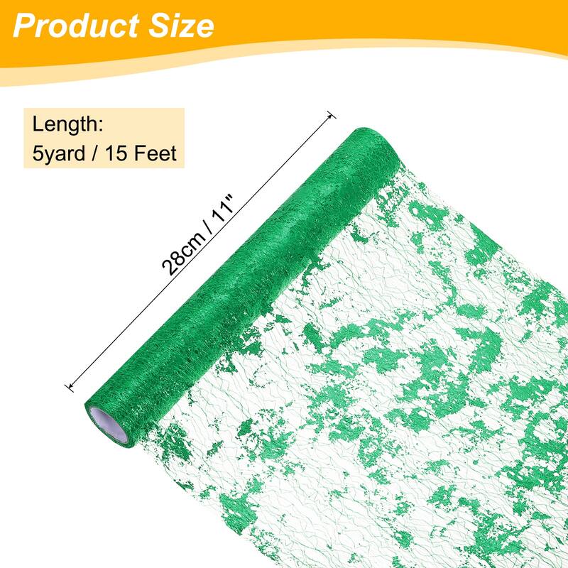 Table Runner, Sequin Gold Foil Thin Mesh Metallic Table Runner - Christmas Green - 15 Feet