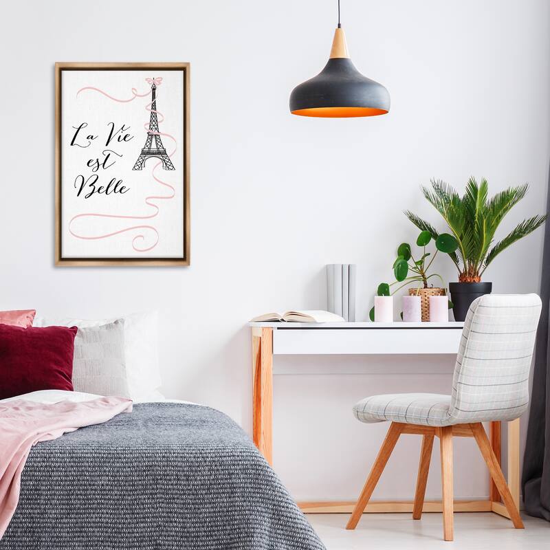 Stupell Life Is Beautiful French Phrase Framed Floater Canvas Wall Art Design By Martina Pavlova