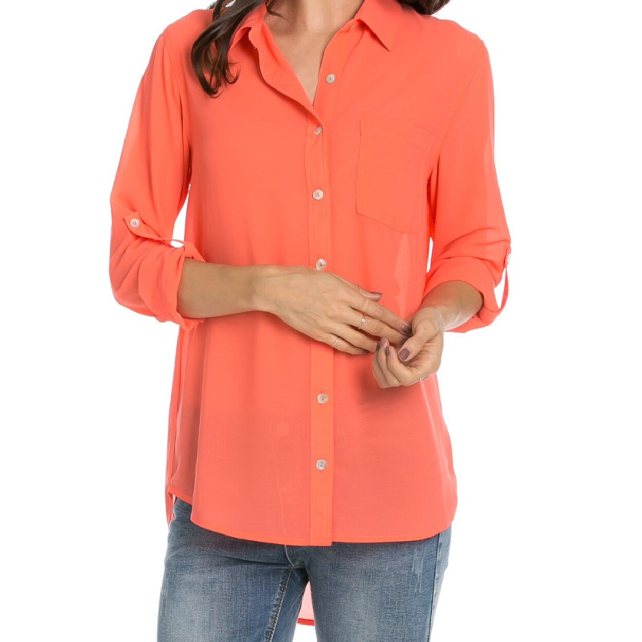 coral chiffon blouse