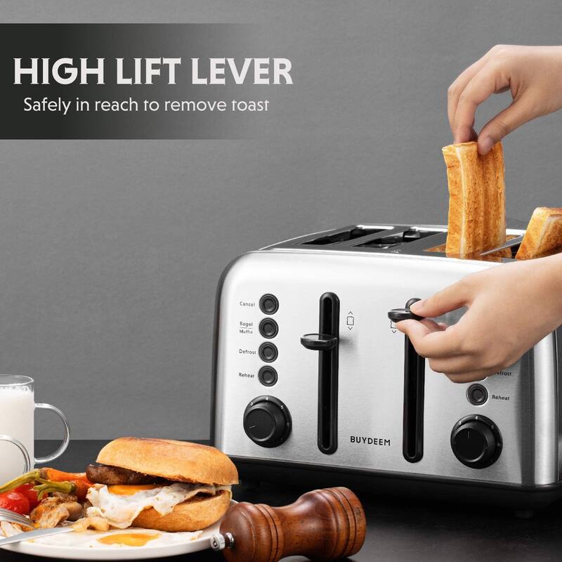 BUYDEEM 4-Slice Stainless Steel Toaster with Extra Wide Slots,7-Shade Settings