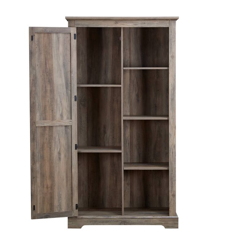Rustic Farmhouse Pantry Cabinet with Sliding Barn Door Storage - 39" W x 15.75" D x 74" H