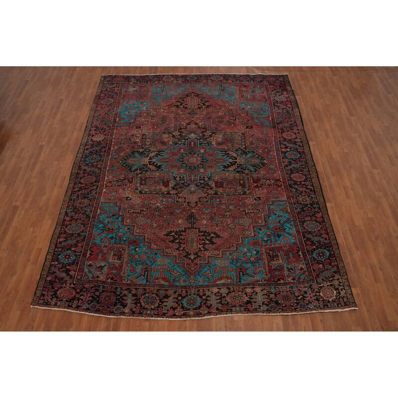 Hand Knotted Oriental 100% Wool Carpet Traditional Medallion Pink Heriz Area Rug - 12' 9'' X 9' 9''