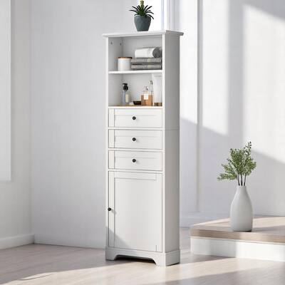 Tall Storage Cabinet with 3 Drawers & Adjustable Shelves, Freestanding MDF Organizer for Bathroom or Office