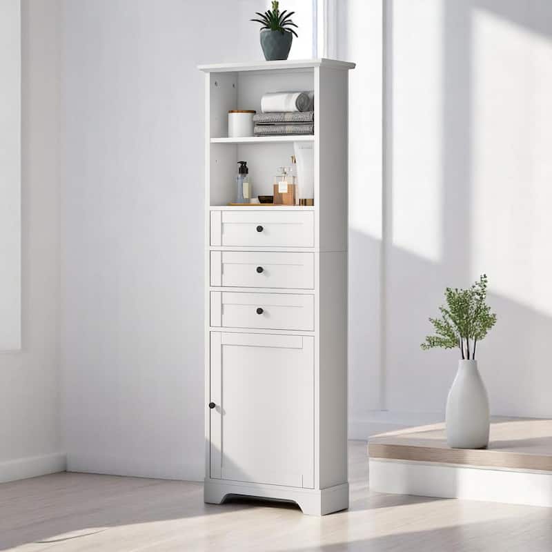 White Tall Narrow Bathroom Cabinet 71" H, Freestanding Storage ...