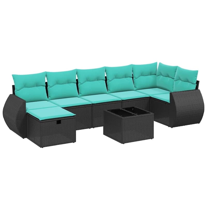 vidaXL Patio Sofa Set with Cushions Outdoor Conversation Furniture Poly Rattan - 24.4" x 24.4" x 27.2"