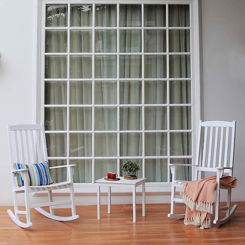 Cambridge Casual Alston 3-Piece Wood Outdoor Rocking Chair Set - White