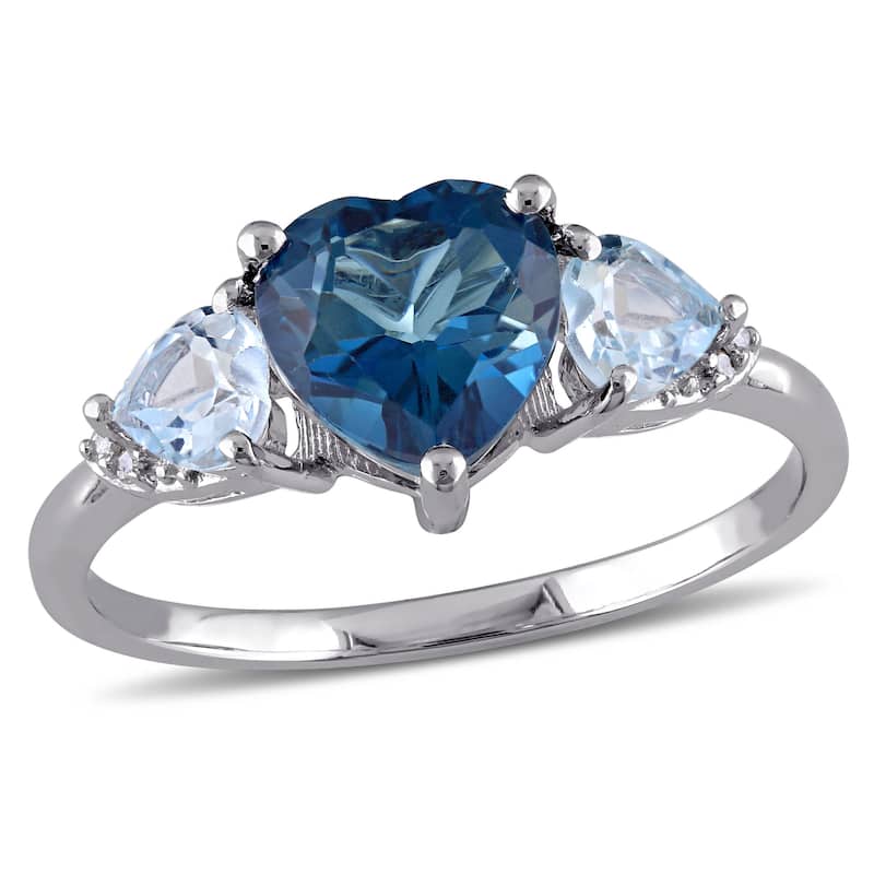 Miadora 2 1/5 CT TGW Blue Topaz Diamond Accent Triple Heart Ring in Sterling Silver