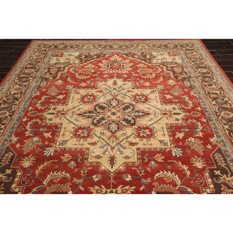 9x12 Hand Tufted Hand Made 100% Wool Heriz Traditional Oriental Area Rug Burnt Orange, Tan Color - 8' 4'' x 11' 4''