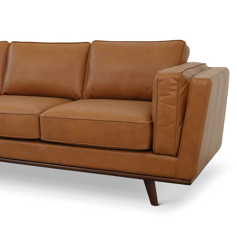 GDF Studio - Chase Mid Century Modern Genuine Leather Upholstered 3-Seat Sofa - 90.4"W