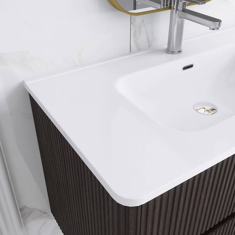 Floating Bathroom Vanity Integrated White Ceramic Sink