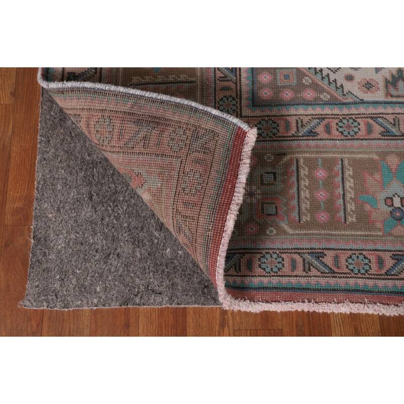 Pink Geometric Tabriz Persian Vintage Area Rug Handmade Wool Carpet - 7'10" x 11'0"