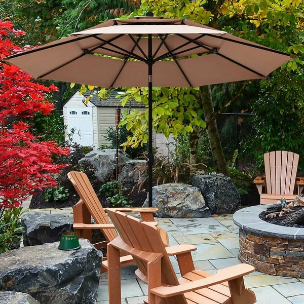 Shop Black Friday Deals On 10ft 3 Tier Patio Umbrella Aluminum Sunshade Shelter Double Vented Beige Overstock 30655545