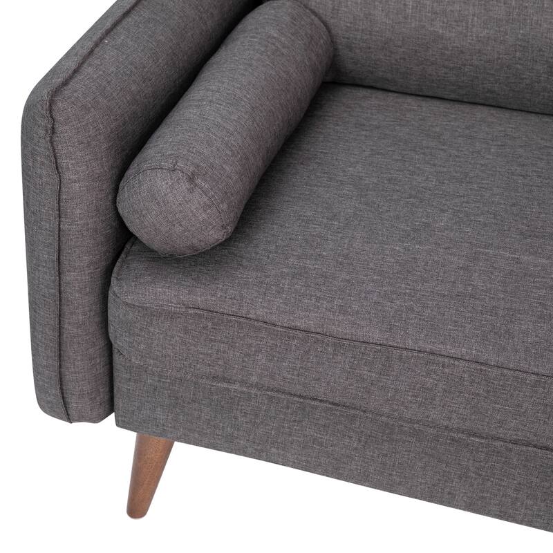 Compact Faux Linen Upholstered Sofa with Wooden Legs
