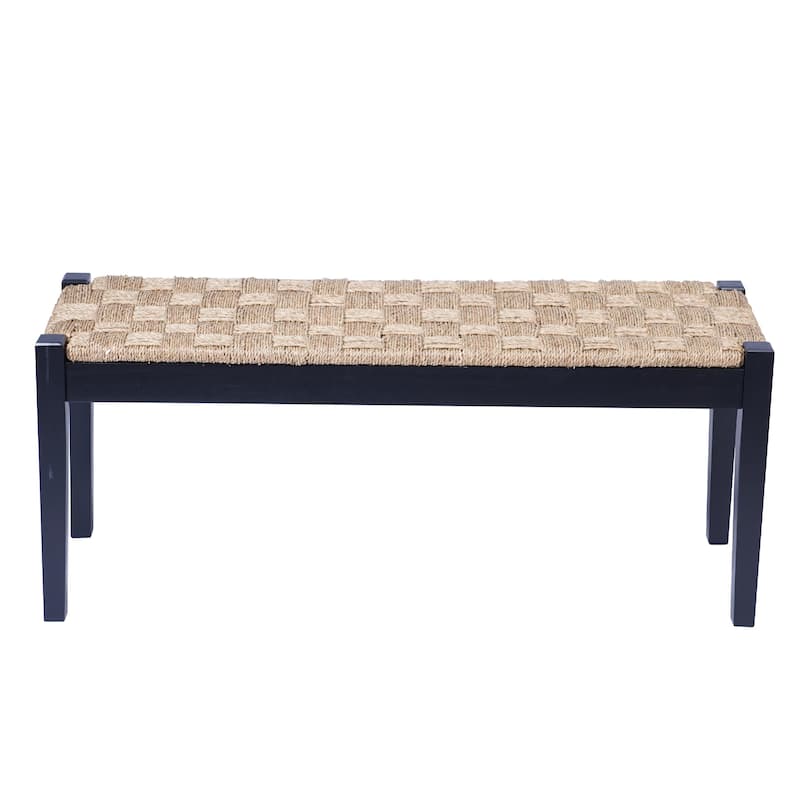 M4H Shambles Acacia Solid Wood Seagrass Woven Entryway Bench