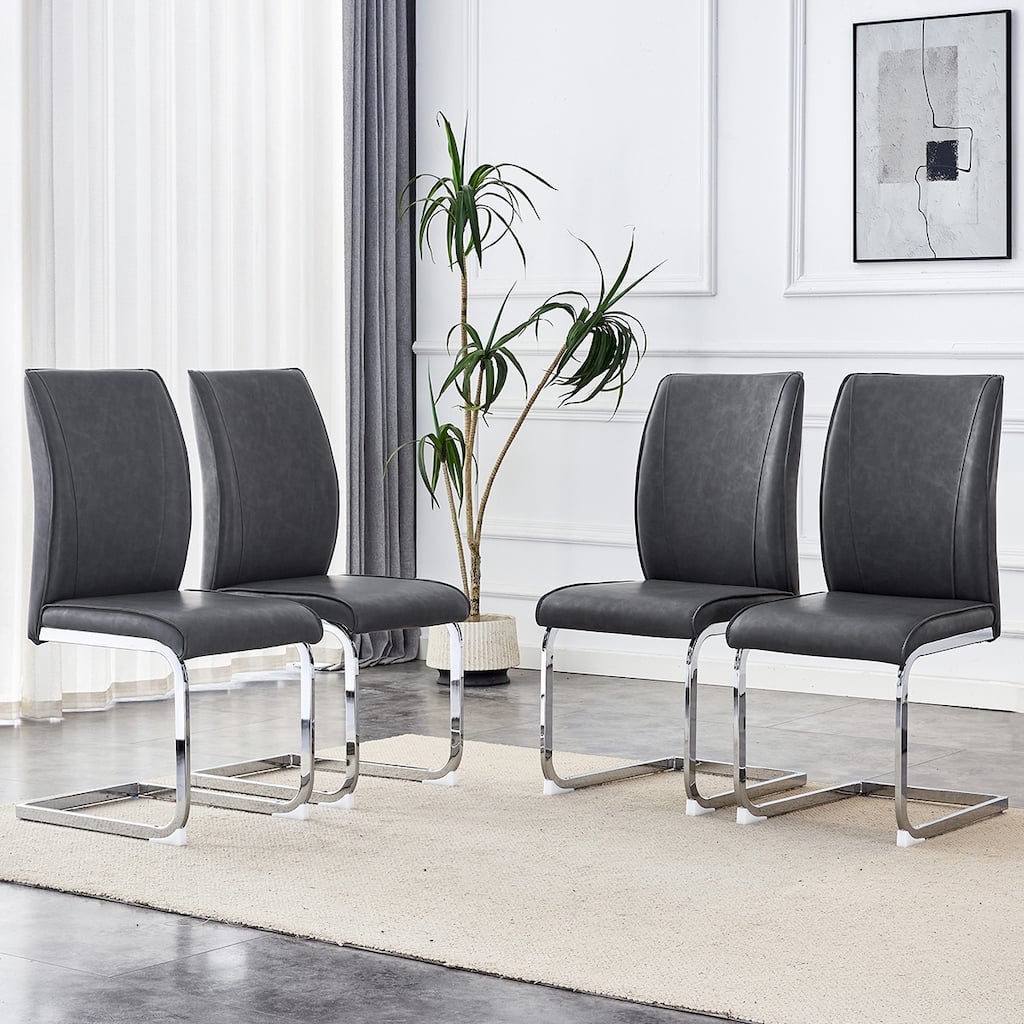 4PCS PU Dining Chairs With Silver Legs