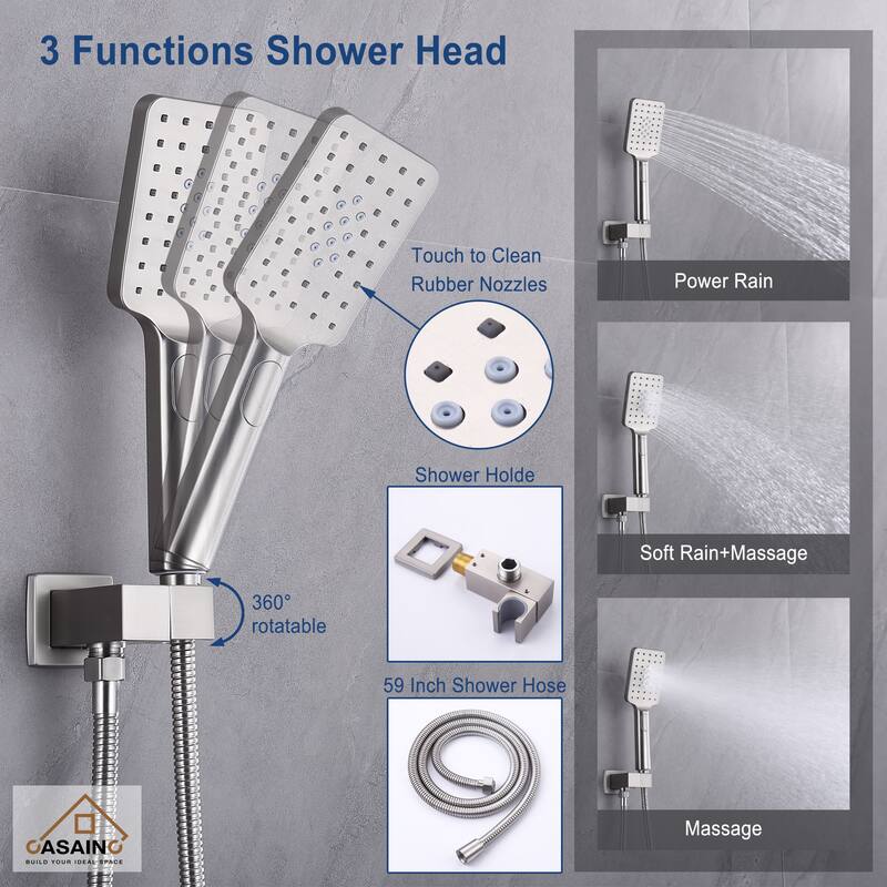 3-Spray 12 in. Ceiling Mount Dual Shower Heads 2.5 GPM Fixed and Handheld Shower Head - 12 inch