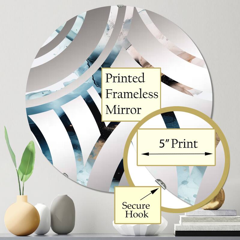 Designart "Blue And Black Fluid Stone I" - Modern Abstract Marble Centre Wave Decorative Mirror