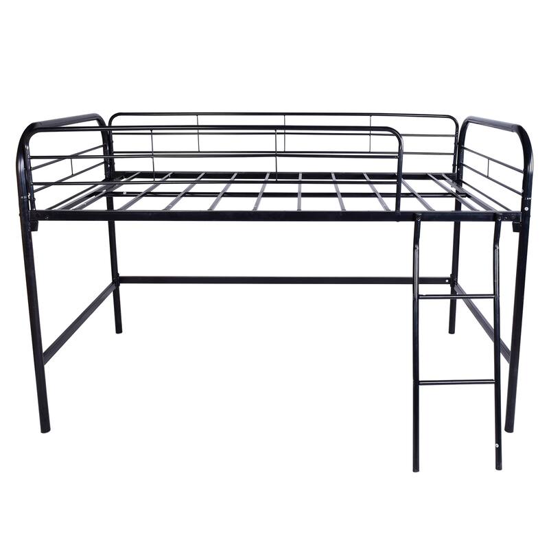 Twin Loft Bed, Metal Frame with Guardrails, Black, High Loft for Small Spaces