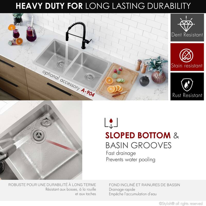 STYLISH Toledo DualMount 31" Stainless Steel Double-Bowl Kitchen Sink with Strainers - 31" x 18" x 9"