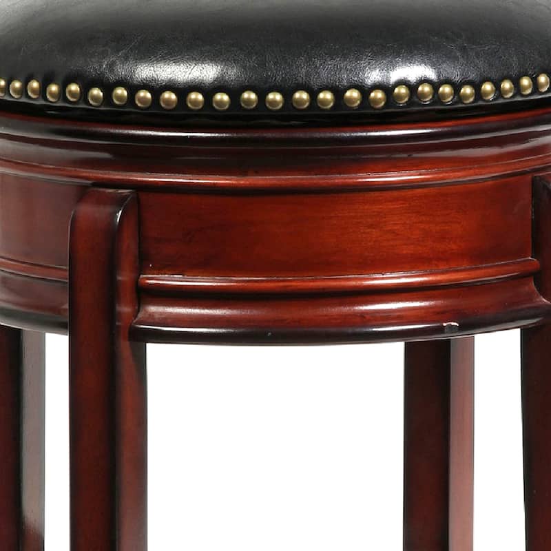 Sabi 24 inch Swivel Counter Stool, Solid Wood, Faux Leather, Brown, Black