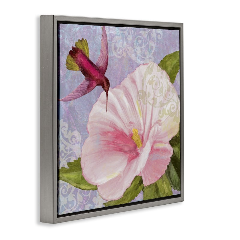 Stupell Hummingbird with White Flower Framed Floater Canvas Wall Art Design By Sasha