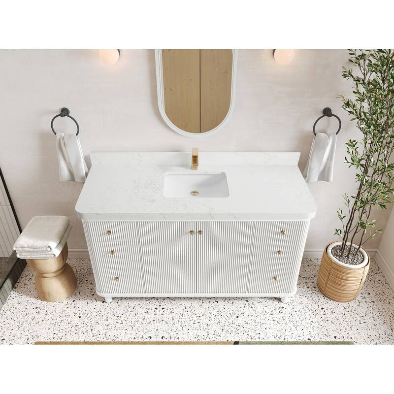 Willow Collections 60 in. W x 22 in. D Reeded Miami Single Bowl Sink Bathroom Vanity with Countertop - 2”Empira White - White