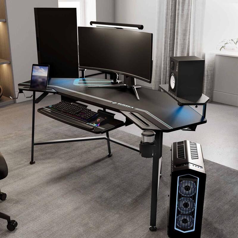 72" Large Gaming Desk Black Multifunctional Computer Desk with Keyboard Tray