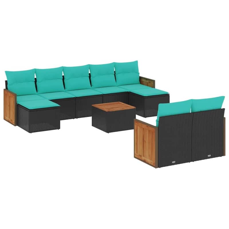 vidaXL 9 Piece Patio Sofa Set with Cushions Black Poly Rattan