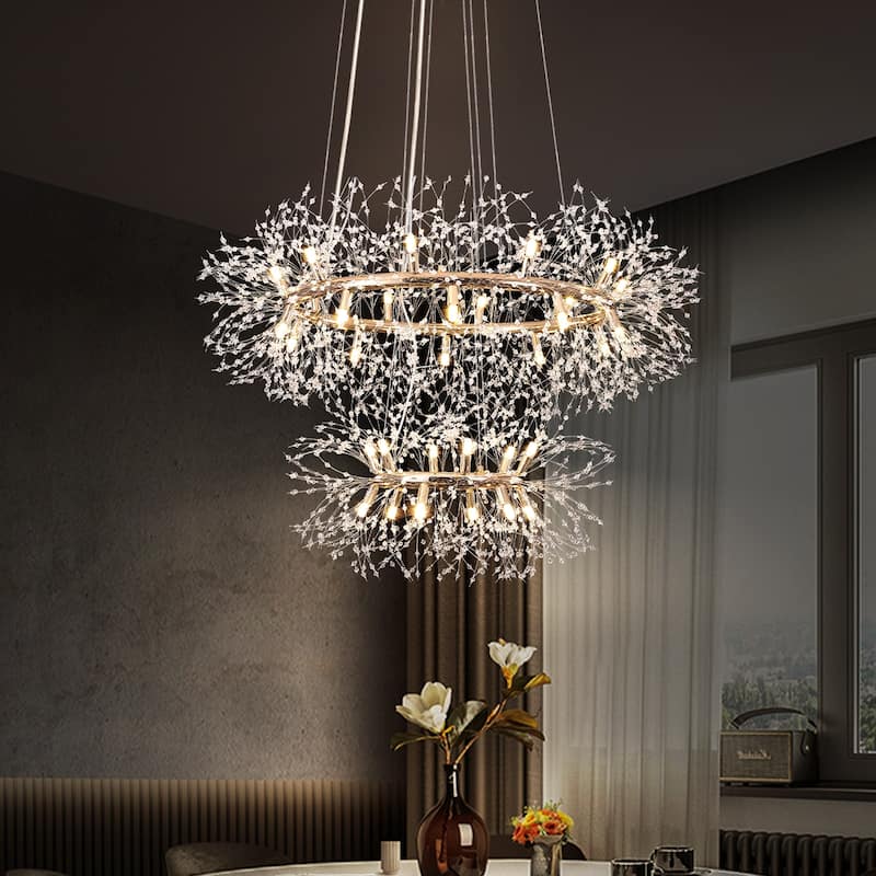 2-Tiers Firework Sputnik Wagon Wheel Crystal Chandelier