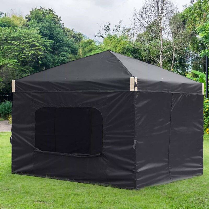 Aoodor 12'x12'Pop Up Canopy Tent with Removable Mesh Window Sidewalls, Portable Instant Shade Canopy with Roller Bag - Black