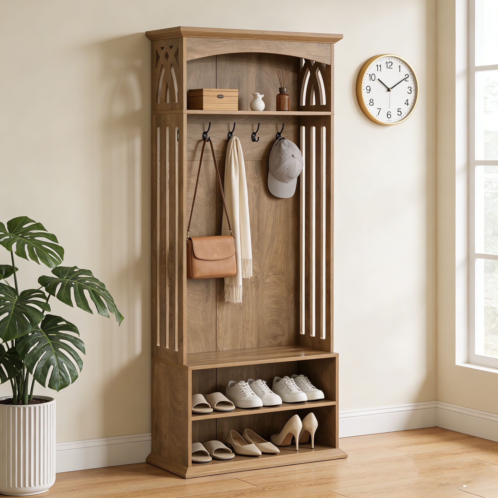 Hall Tree with Bench and Shoe Storage, 71" Coat Rack with Shoe Bench