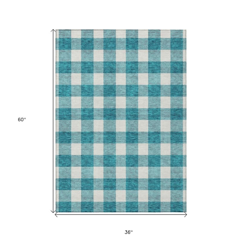 HomeRoots Plaid Transitional Rectangle Outdoor Rug