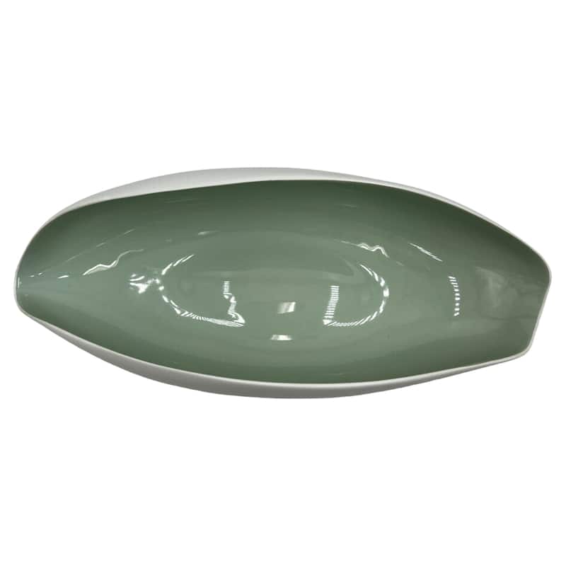 14 Inch Wide Modern Decorative Bowl in White and Green - 13.5 x 6 x 3 in