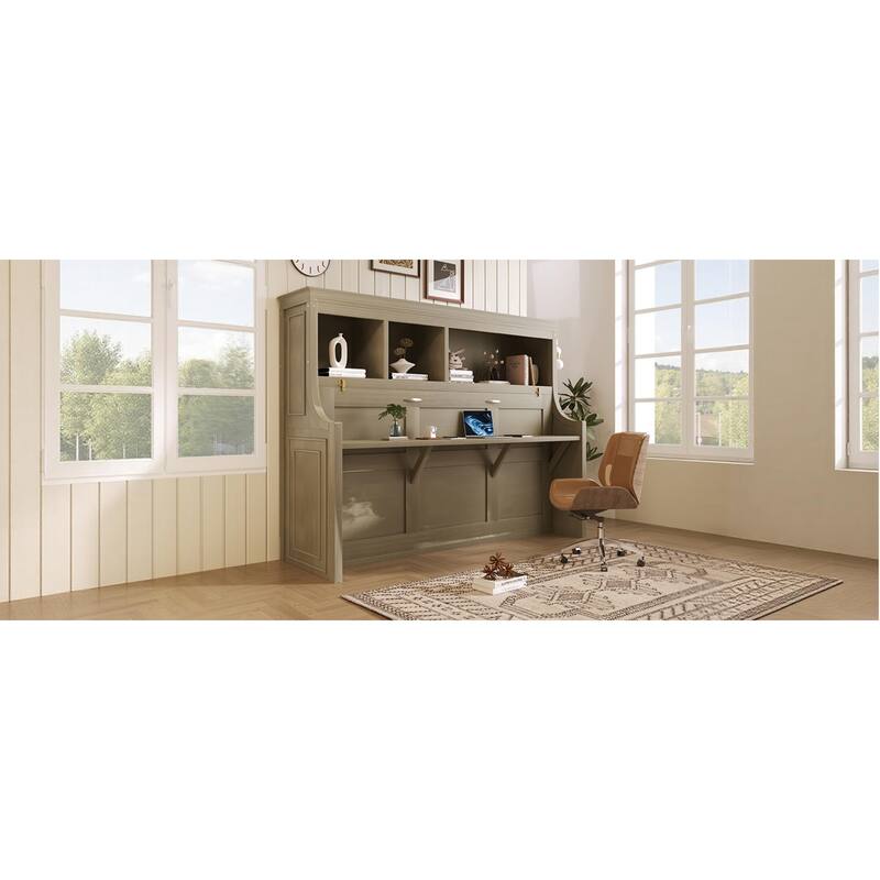 Roomfitters Twin Murphy Bed with Fold-Down Desk and Storage Shelves