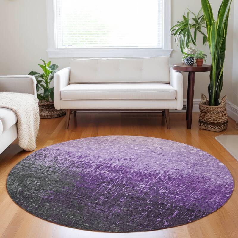 Machine Washable Indoor/ Outdoor Ombre Texture Chantille Rug - Purple - 8' x 8'