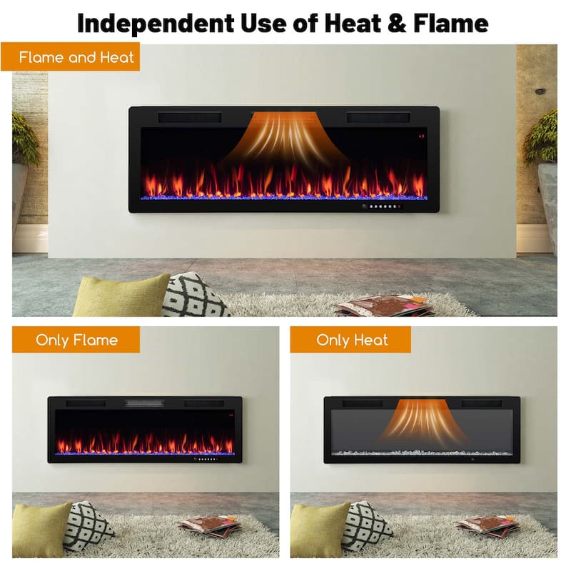 Costway 40"/50"/60" Linear Electric Fireplace 1500W Recessed