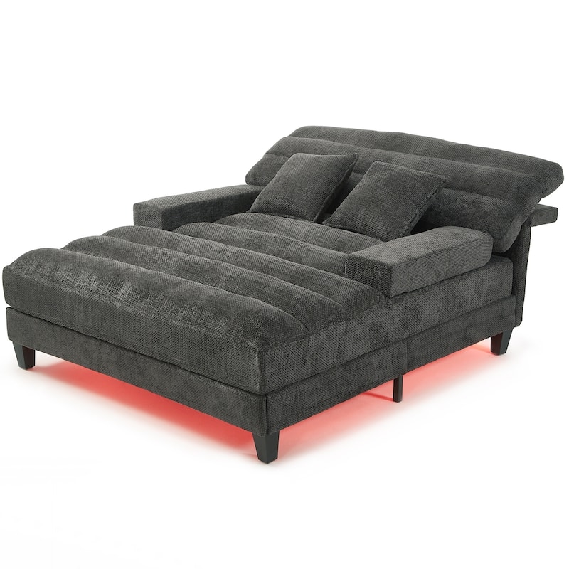 Modern Chaise Lounge Sofa 57.1" Sofa Bed Upholstered Lounge Sofa Chair with Adjustable Backrest and LED Light Strip